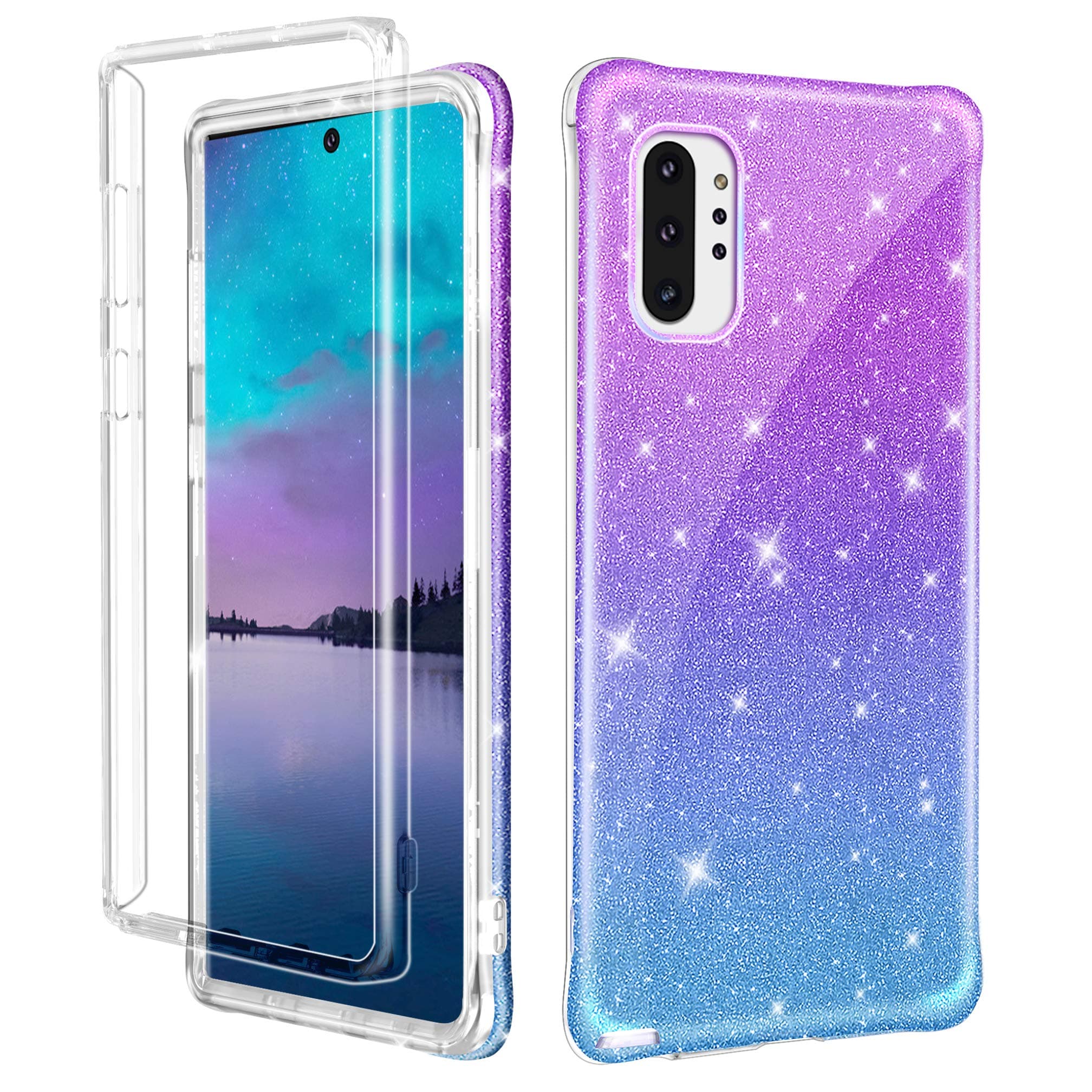 LONTECT for Galaxy Note 10 Plus Case Glitter Sparkly Bling Slim Shockproof Full Body Protective Cover Case [Without Built-in Screen Protector] for Samsung Galaxy Note 10 Plus/5G, Gradient Purple Blue