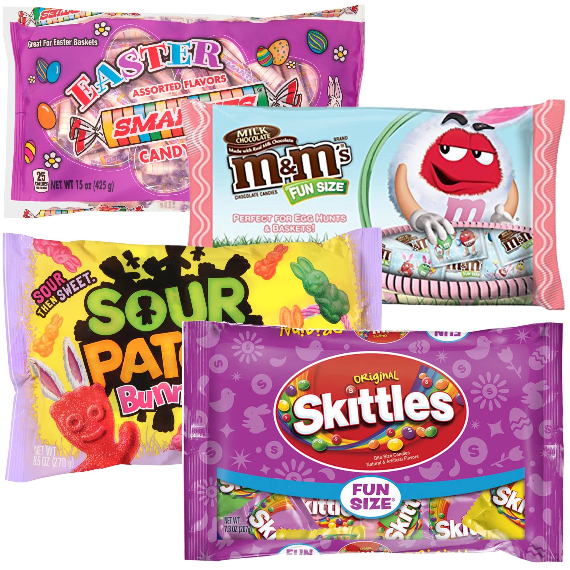 Easter Hunt Candy & Easter Basket Stuffers | Original Skittles, Sour Patch Bunnies, M&Ms Milk Chocolate Candies, Smarties Candy Rolls Assorted Flavors | All in Treat Size Bags | Pack of 4 (All4Mix)