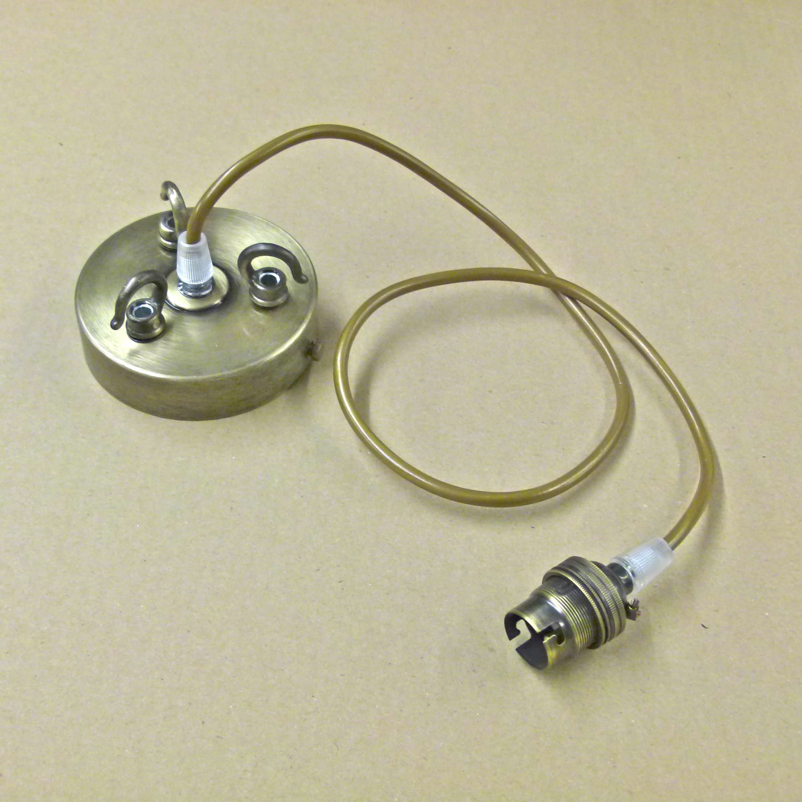 005 Triple or Quad Hooks, 3 or 4 Hooks Ceiling Rose Cap Canopy, 1mt Cable with Lamp holder and shade ring. (005A Antique Triple Hooks)