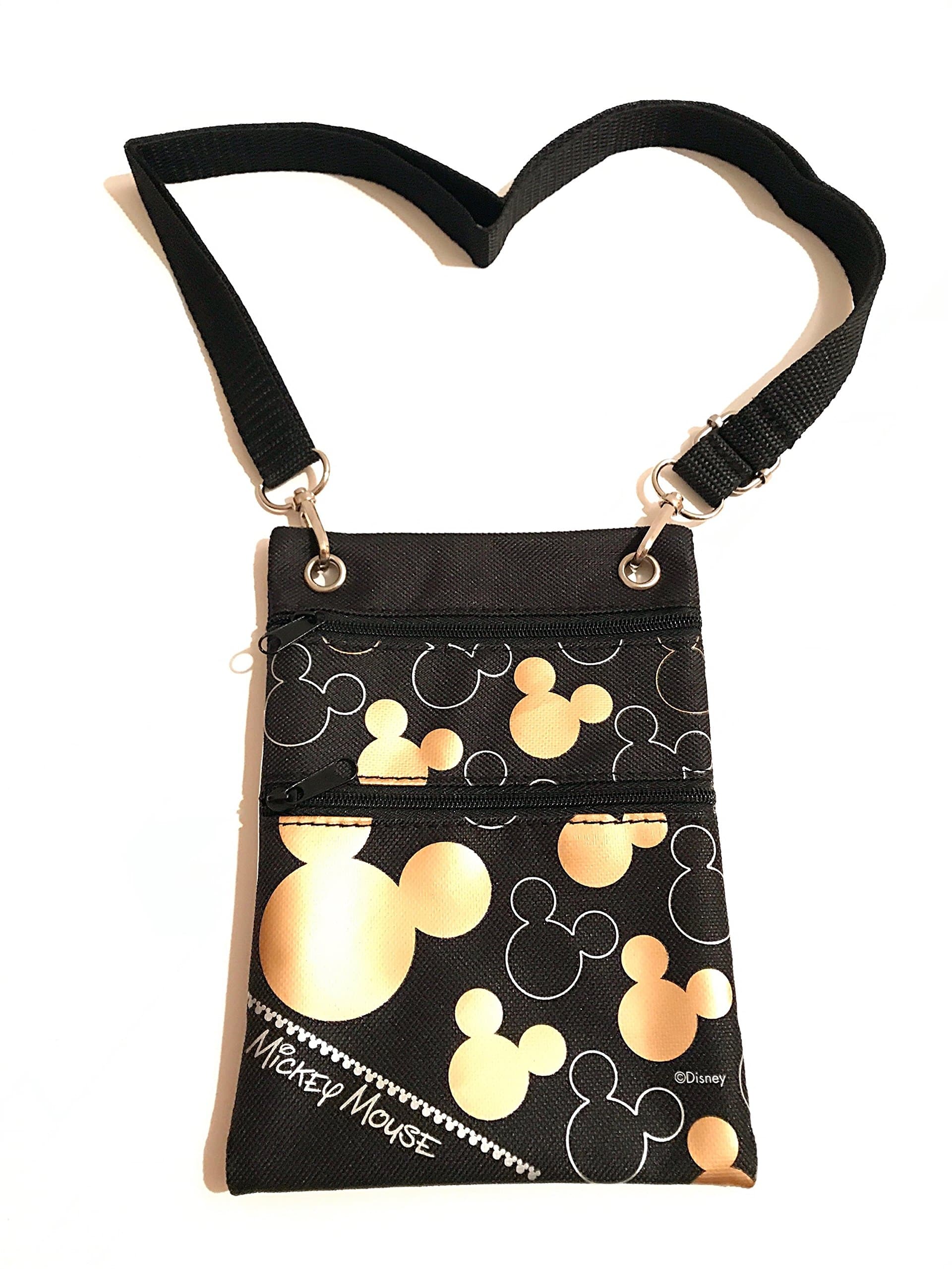Disney Mickey Mouse Multi Purpose Shoulder ID Holder Bag, Black and Gold
