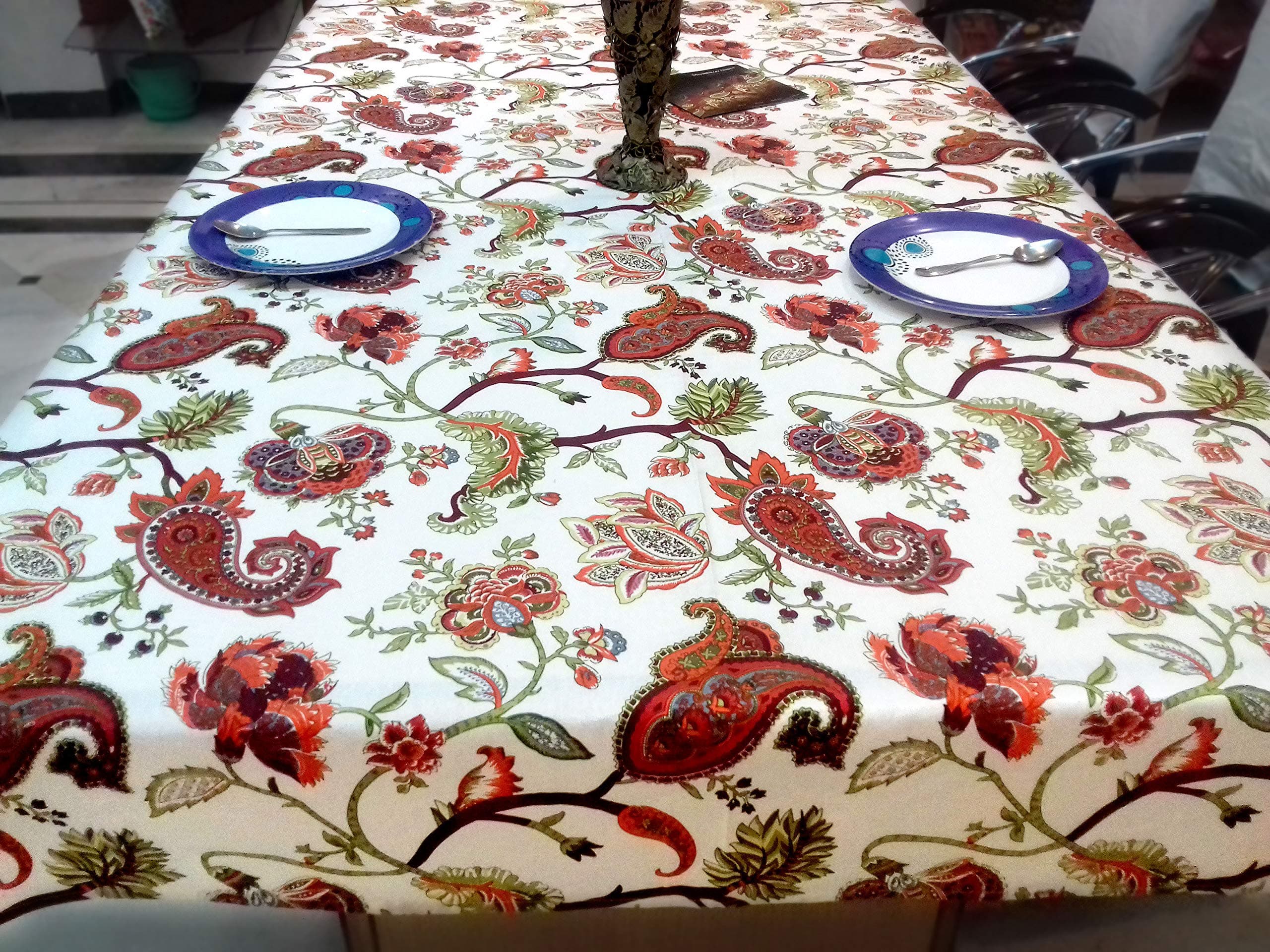 Miyanbazaz Textiles Cotton Paisley Print Rectangular Dining Table Cover for 6 Seater (60X90 Inch, Pack of 1, Red)