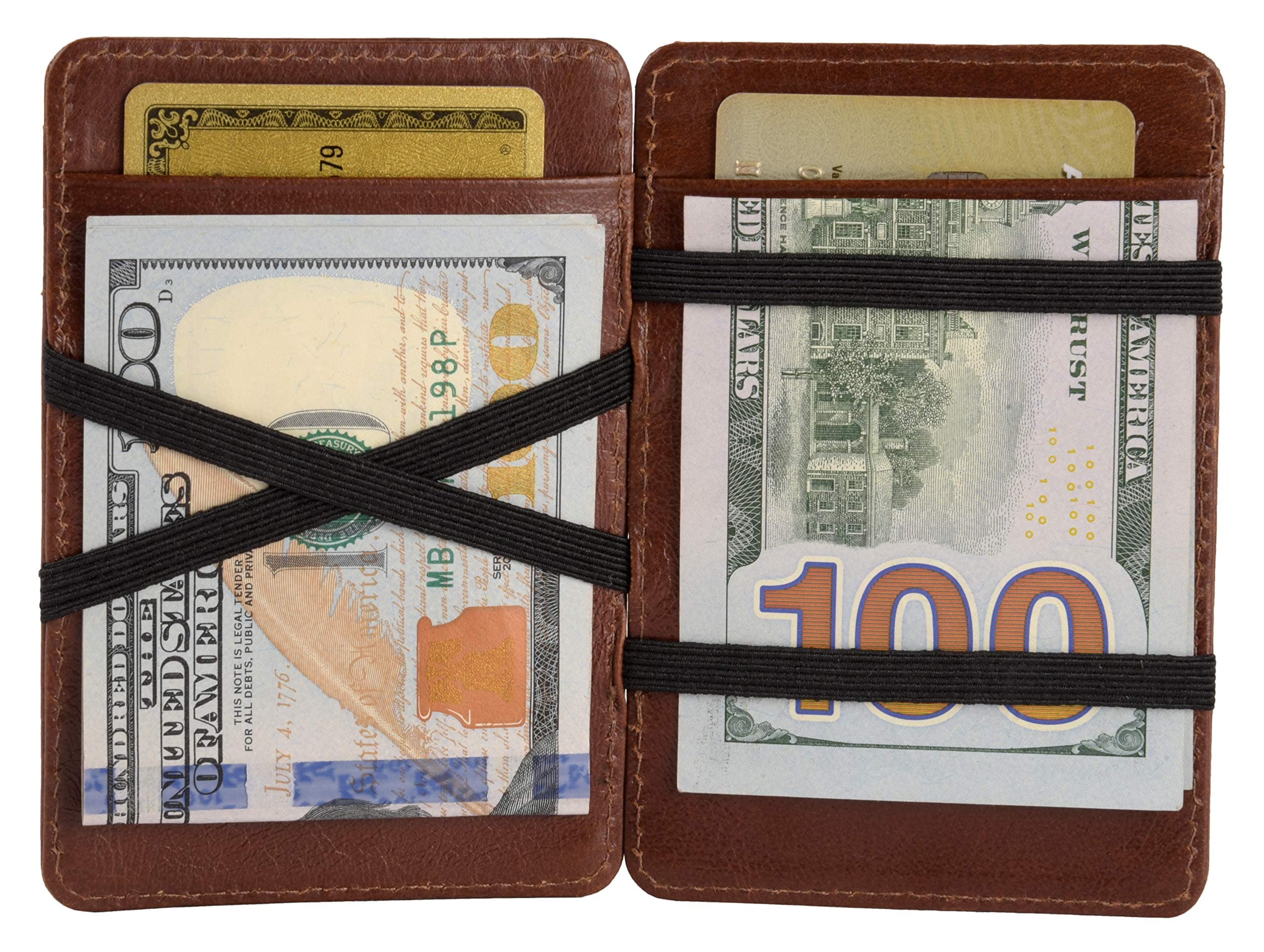 AULIV RFID Blocking Thin Minimalist Magic Wallet Card Case Vegetable Tan Leather with Gift Box