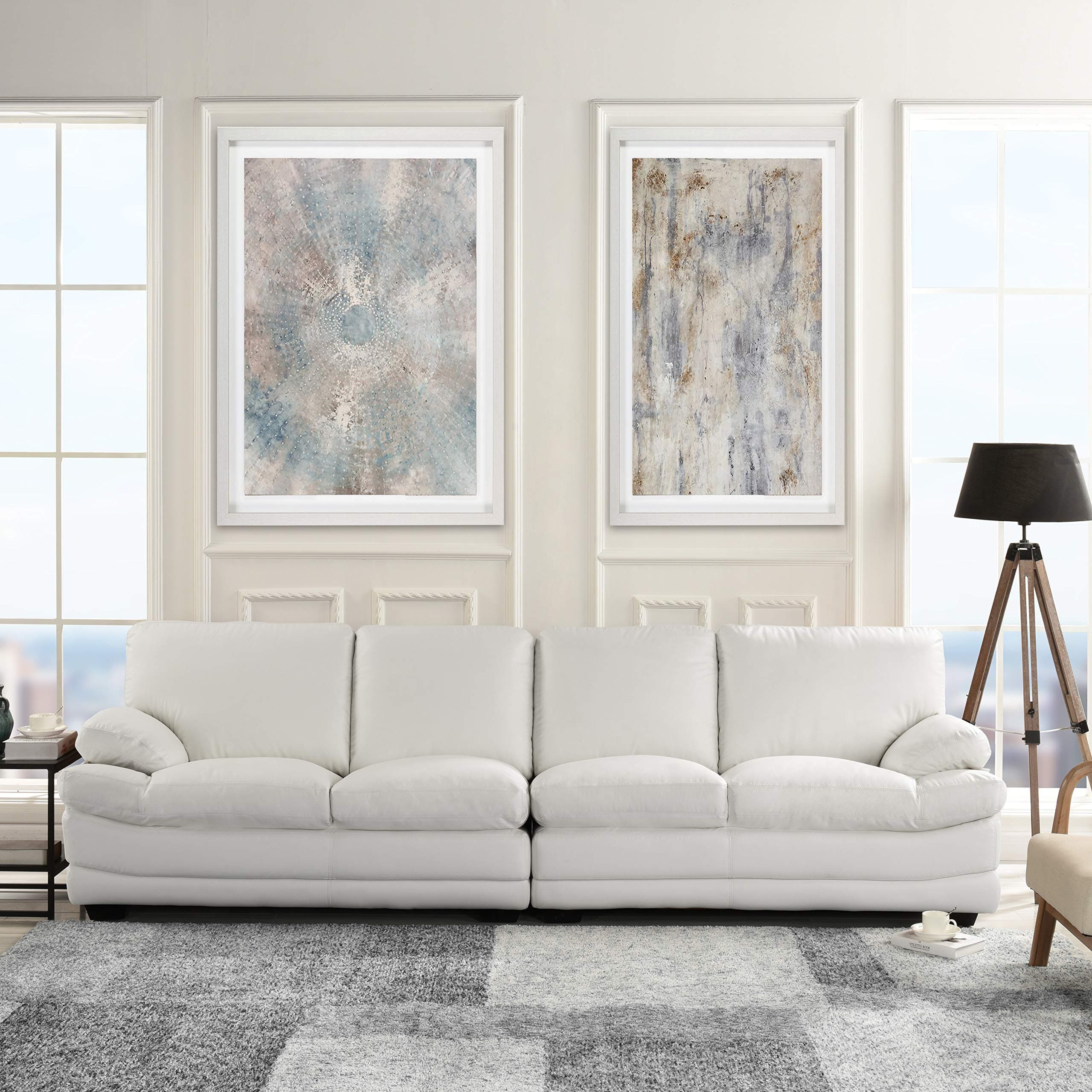 Classic Large Leather Sofa, 111" W inches (White)