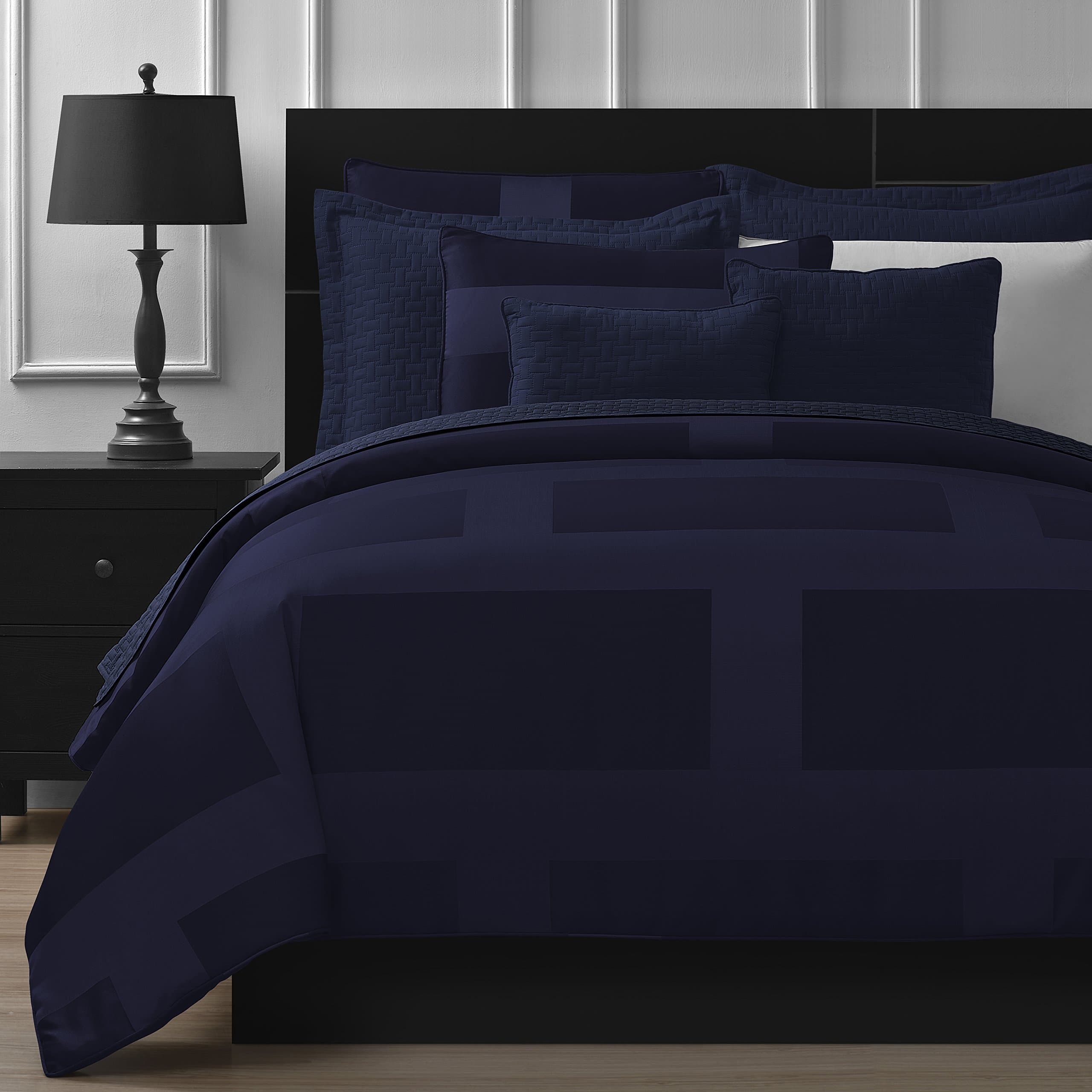 Comfy Bedding Frame Jacquard Microfiber Full 5-piece Comforter Set, Navy Blue
