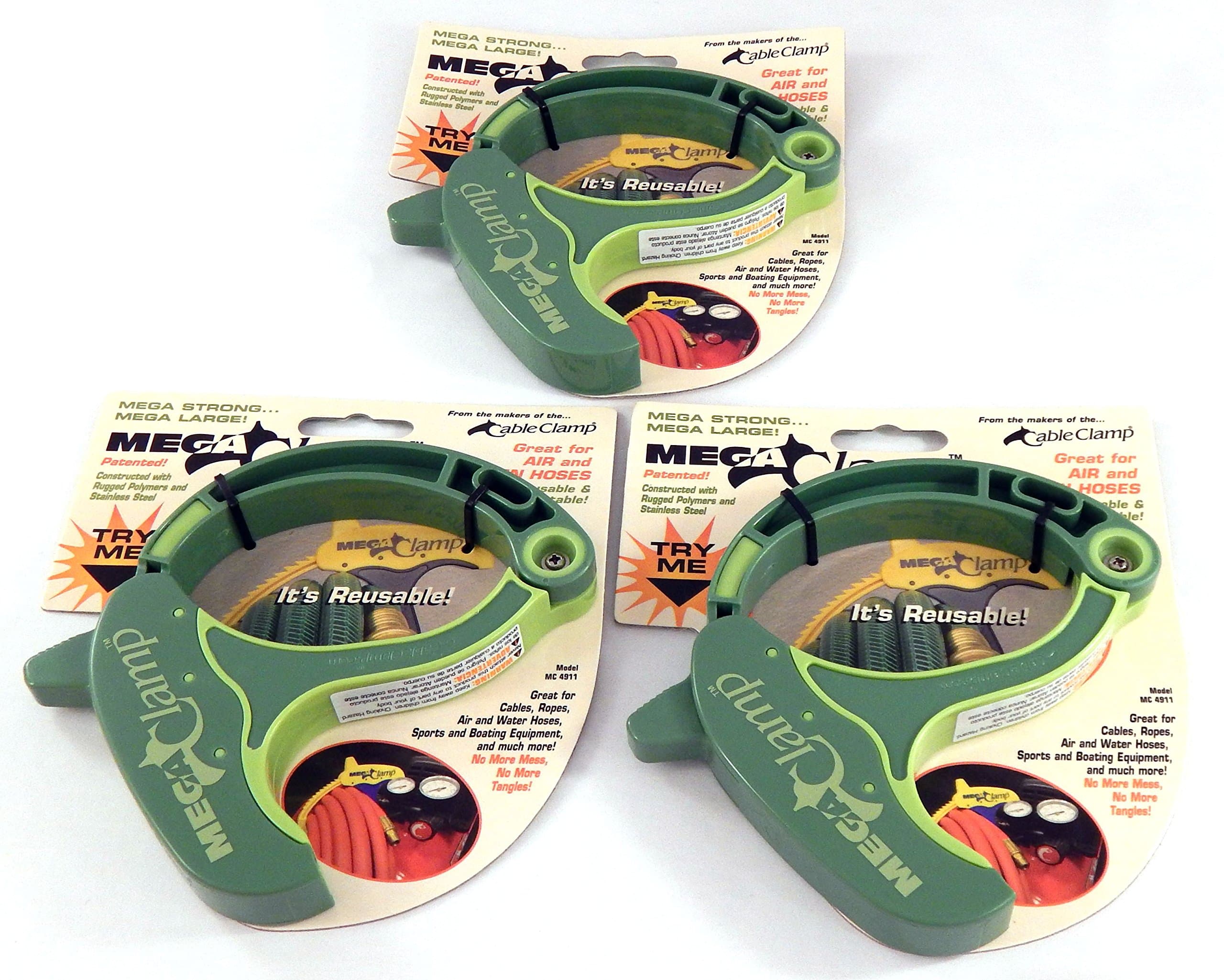 Mega Clamp EXTRA / VERY LARGE Cable / Hose / Rope Clamp, Olive Green (Set / Pack of 3)