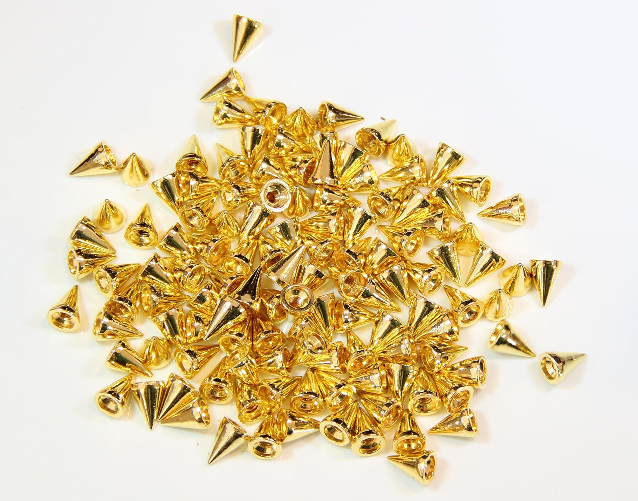 Cone Spikes Screwback Studs DIY Craft Cool Rivets Punk (100pcs 10MM, Gold)