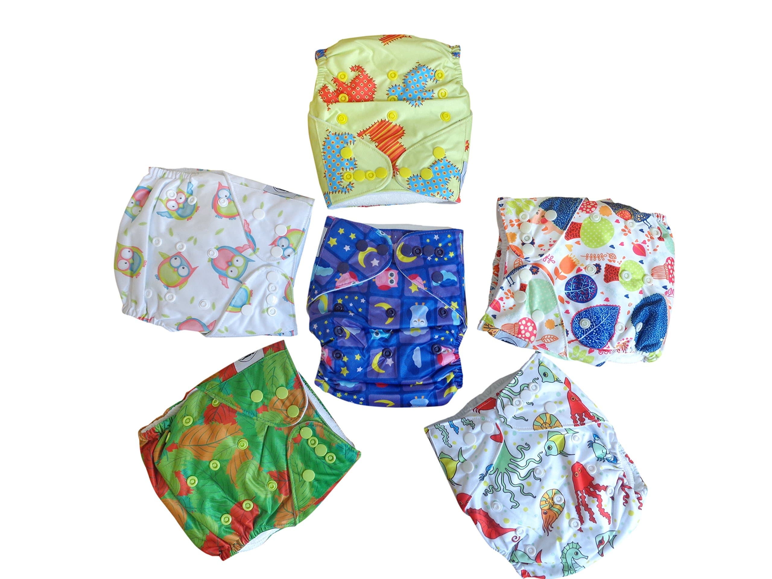 Three Little Imps Unisex Patterned Cloth Nappies (inc 2 Inserts Each)- Set of 6