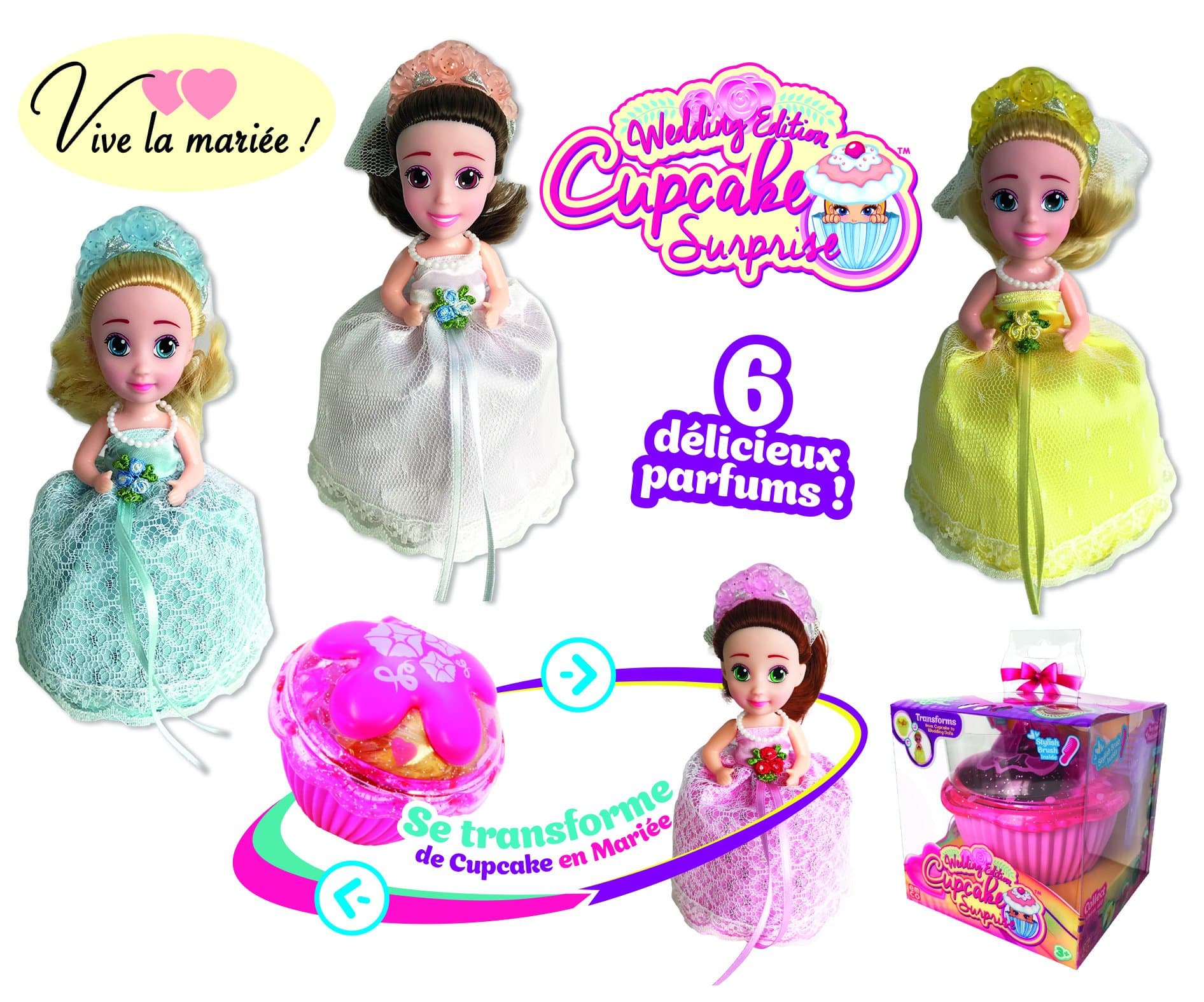 Cupcake Surprise, Transforms into a 14cm Wedding Scented Doll, Includes Tiara and Brush, Random Models and Fragrances, Toy for Children from 3 Years, CUP03