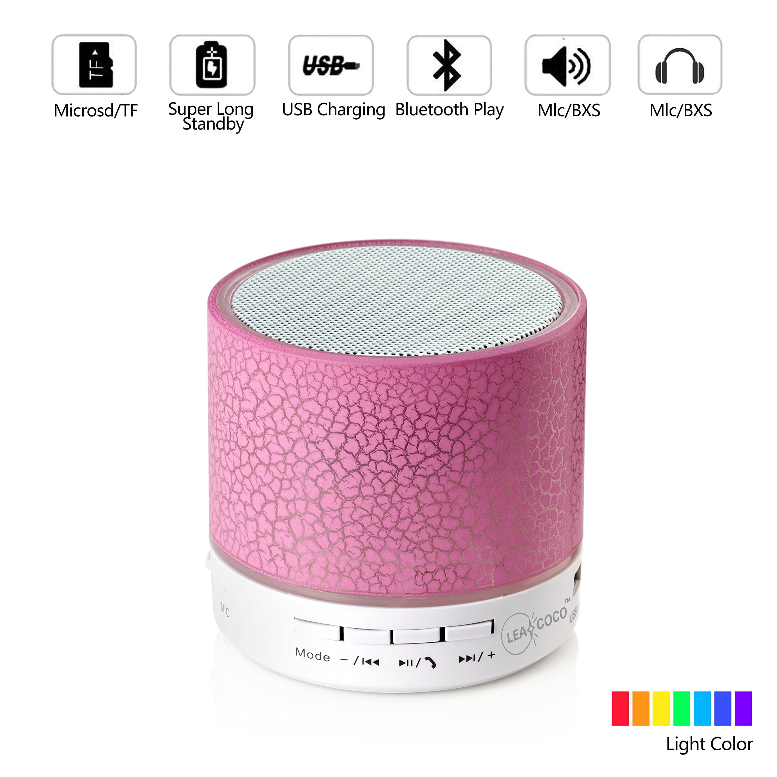 Leacoco Mini Wireless Portable Bluetooth Speaker with LED and Build-in Mic Support AUX TF for iPhone iPod and Android System Equipment Etc. (Pink) (CTX-liewenyinxiang-Fen)