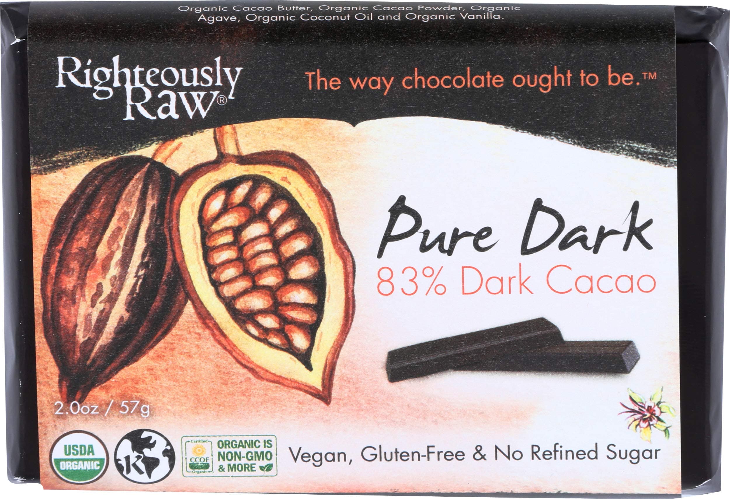 Righteously Raw, Bar 83% Dark Cacao, 2 Ounce