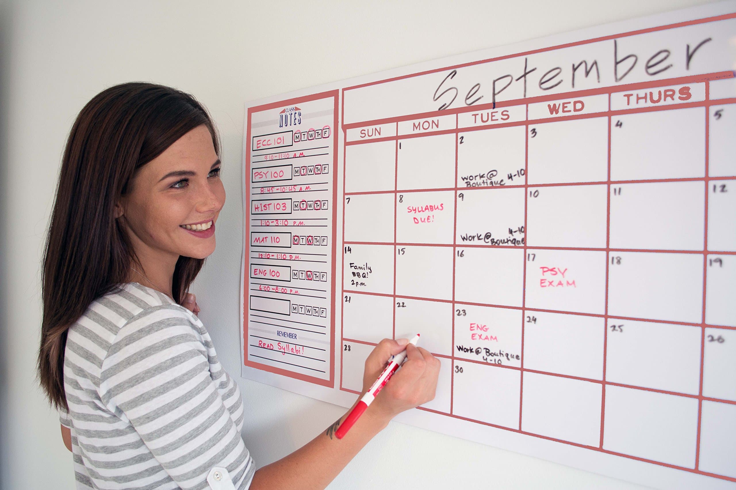 College Dorm Wall Planner - Class Planner and Wall Calendar -Red Monthly Calendar & Class Schedule