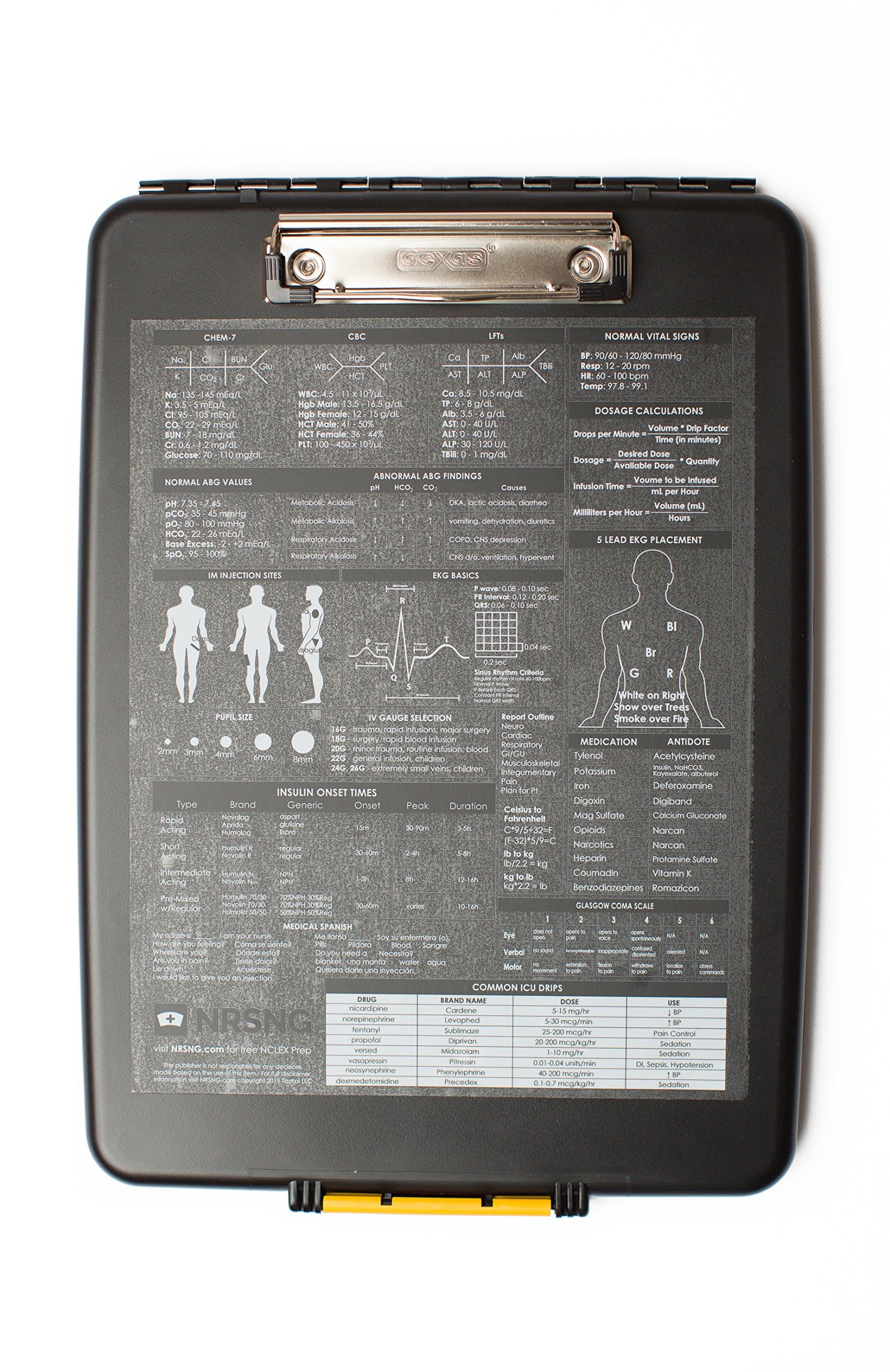 Nursing Clipboard with Storage and Quick Medical Reference Guides Created by NRSNG for Student Nurses and Nurses (Black)