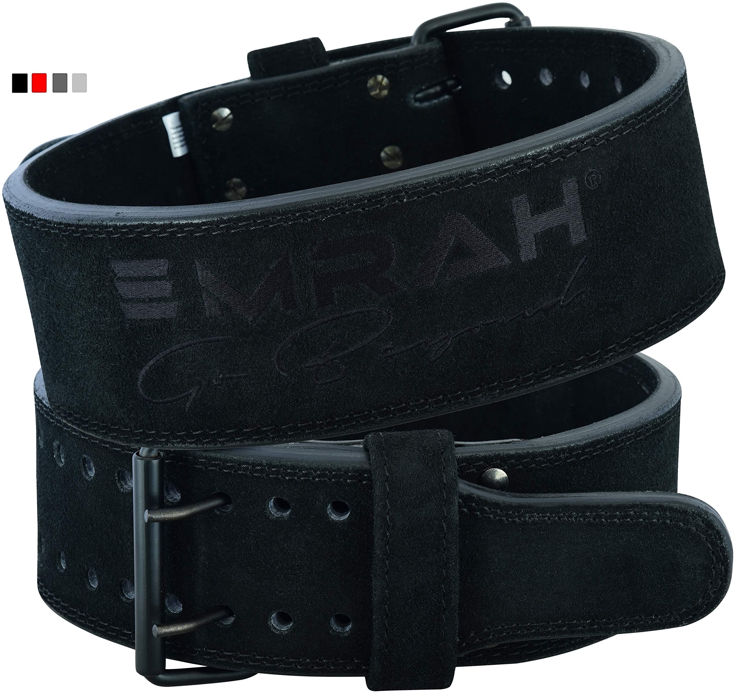 EMRAH Powerlifting | Heavy Duty Elite Tech Buff Hide Leather | 10MM Thick Double Prolong Buckle Gym Workout Fitness Crossfit Weightlifting Belt for Men and Women | Durable Comfortable