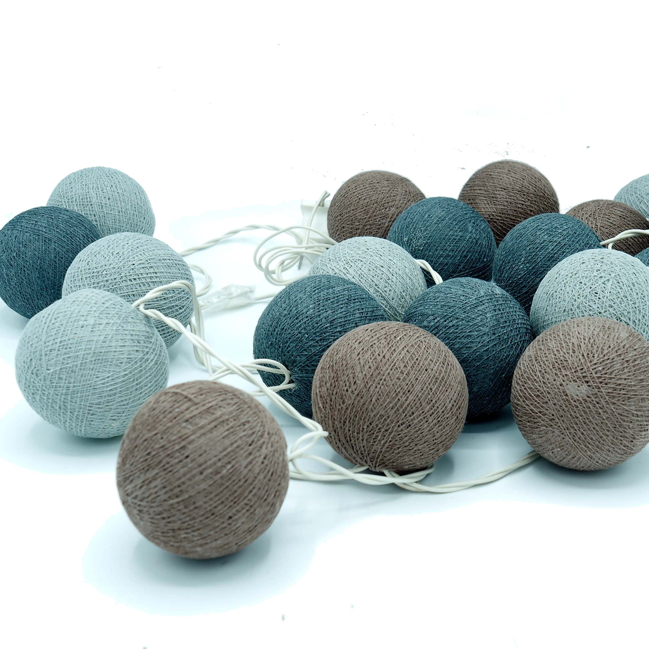 cottonlight Brown and Grey Mix Cotton Ball String Light Lantern Hanging Lantern Mix Color Party Wedding Decoration Hanging Patio