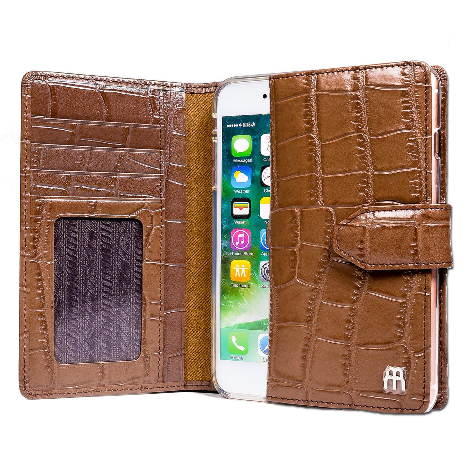 iPhone 8 Plus Case, ARISTAR [Croc] Premium Genuine Leather Wallet Case Crocodile [Brown] Pattern with [Card Slot][ID Holder][Inner Pocket] for iPhone 8 Plus - Brown