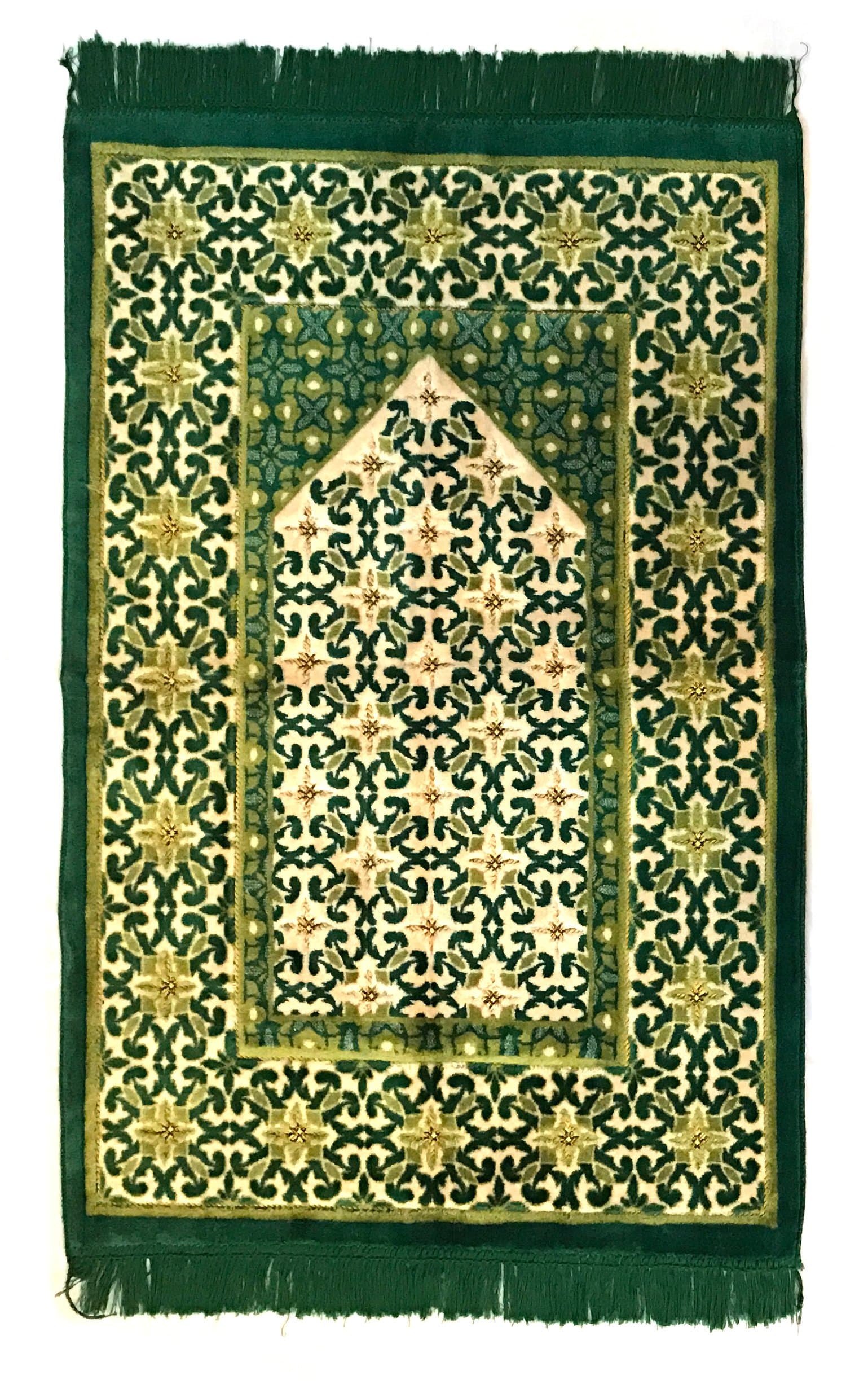 Extra Plush Islamic Prayer Rugs Featuring Intricate Designs and Patterns - Muslim Prayer Mats Made in Turkey (Green Pyramid Mihrab)