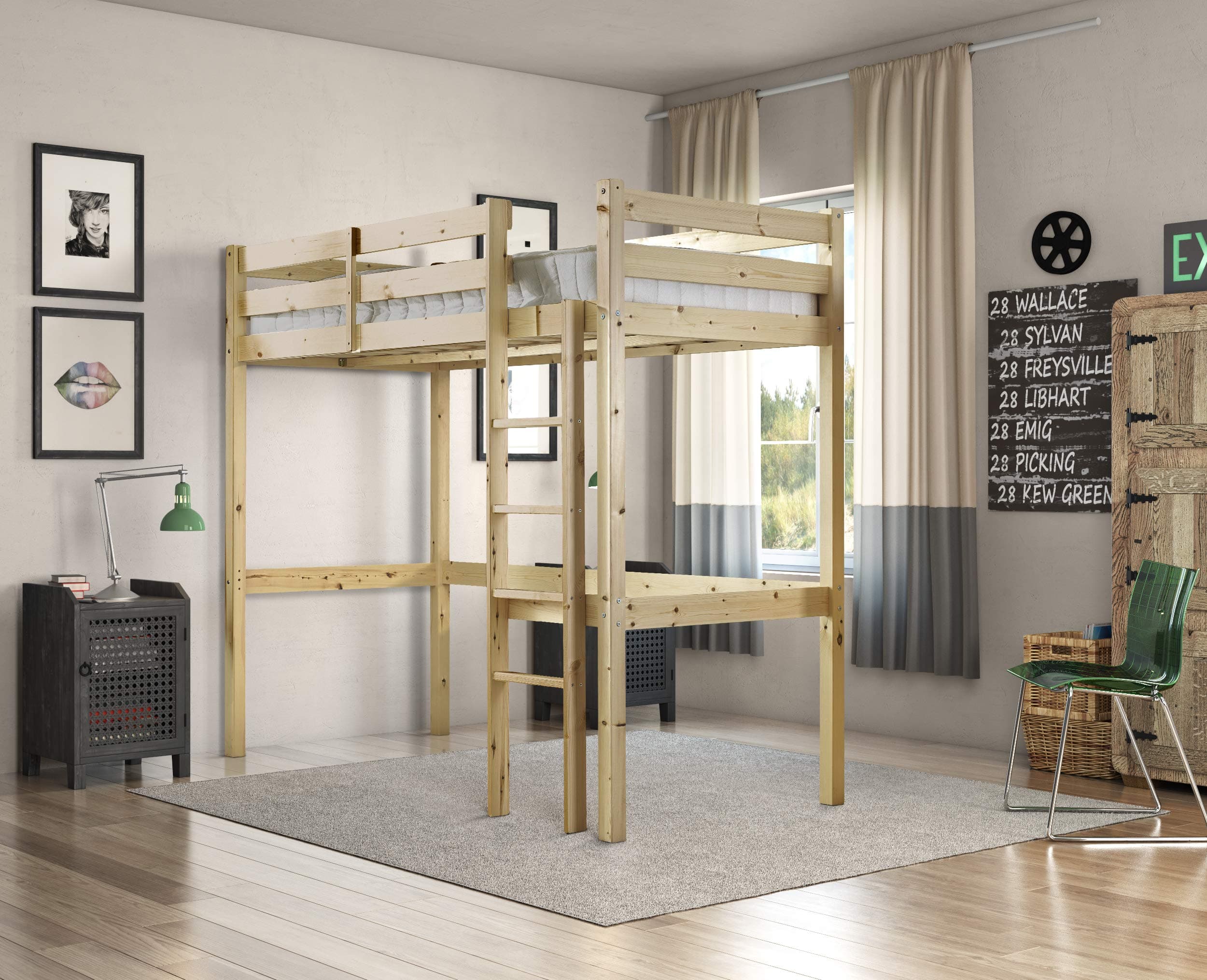 Strictly Beds and Bunks - Icarus High Sleeper Loft Bunk Bed including Sprung Mattress (15 cm), 3ft Single