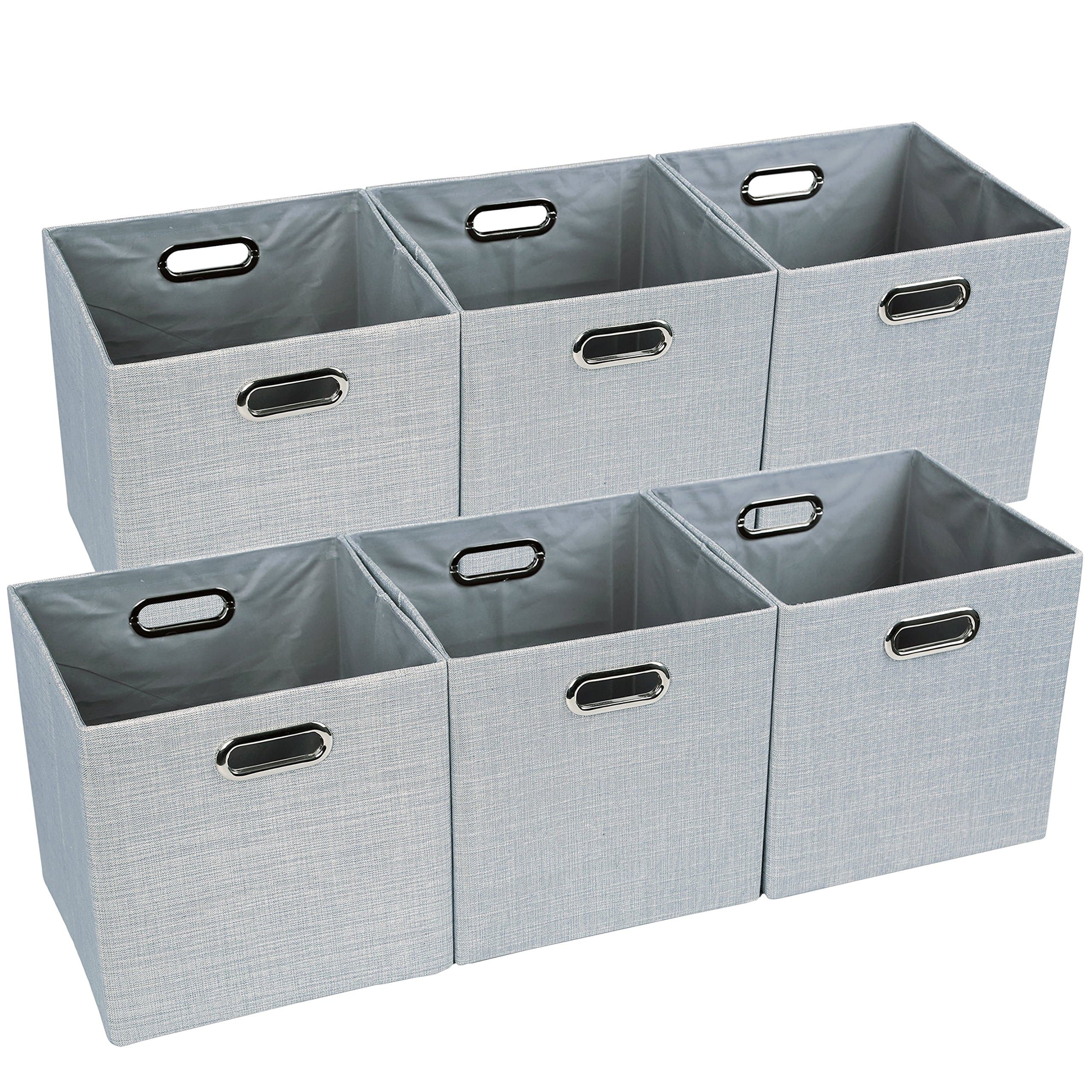 Mayspring Cube Storage Box, Foldable Fabric Storage Basket Bin, 6-Pack Collapsible Design for for Washing Laundry, Toys, Clothes, DVDs, Books, Food, Bedding, Art and Craft (Set of 6, Grey)