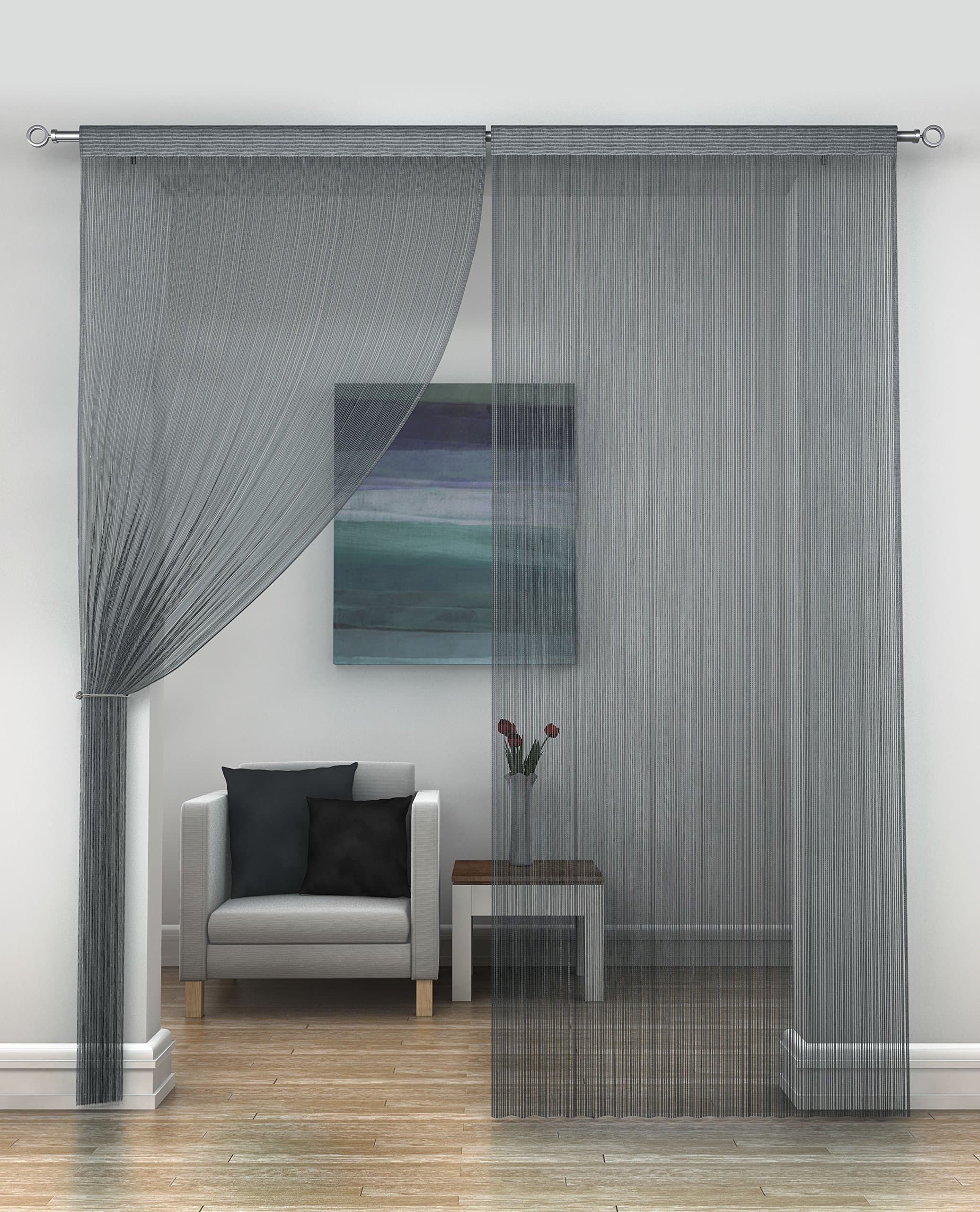 Pewter Grey String Curtain 1m x 90" for Doors Windows and Dividers. - Curtains At Home