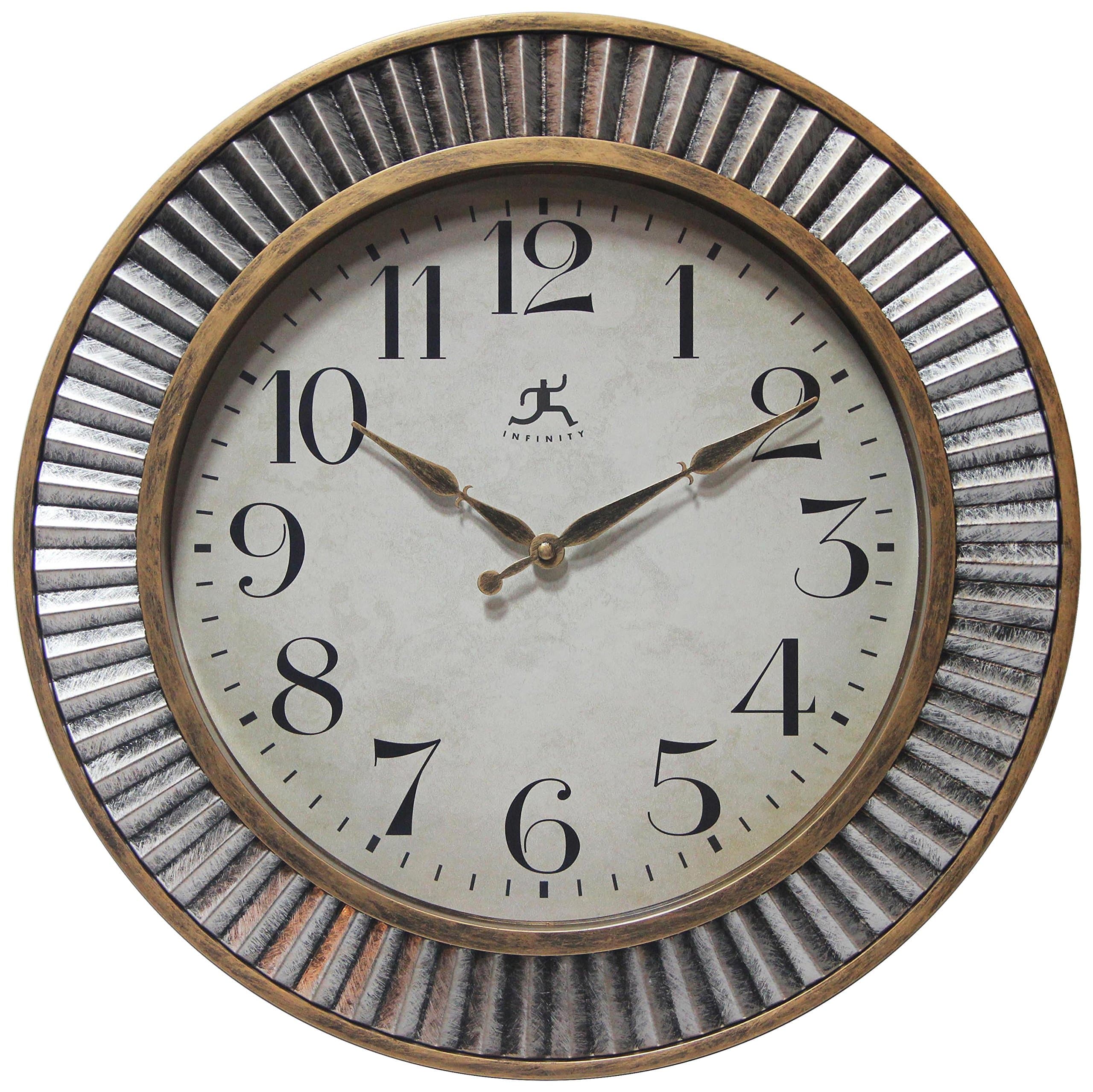 Infinity Instruments Brushed Industrial Wall Clock, Medium, Metallic