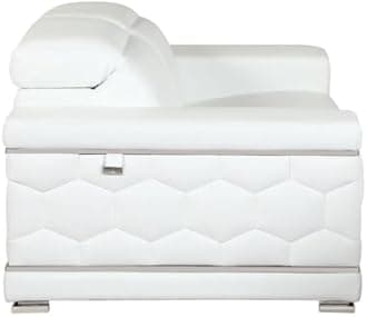 Blackjack Furniture Usry Top Grain Italian Leather Set with Multi-Position Adjustable Headrests, Elegant Contemporary Design with Chrome Trim and Durable Wood Frame, 2 Piece, Loveseat, Sofa Set, White
