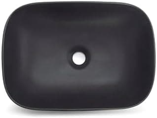 Ceramic Countertop Wash Basin | Designer Table Top Bathroom Basin Sink | Vessel Sink Wash Basin Over Counter for Bathroom, Hotel, Home Living Room (18x13x5.5 Inch) (Matte Black)