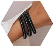 Gold Bangles for Women Chunky Stretch Bangles Bracelets Set 18K Gold Plated Stainless Steel Link Chain Bracelets Flexible Wide Wristband Bracelets Set of 3 Jewelry Gifts for Women