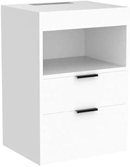 Yusong Side Table Nighstand with Outlet (White, Large)