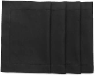 Solino Home Black Placemats Set of 4 - Cotton Linen Hemstitch Placemats 14 x 19 Inch for Winter, Spring, Easter