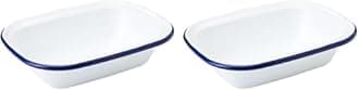 Zenker Enamel Large Pie Dish, Vintage Design, Suitable for Oven and Stove, Dishwasher Safe, Tray, Tin, Dimensions, 26x19.5x6cm, Colour, White, Blue, 687541 (Pack of 2)