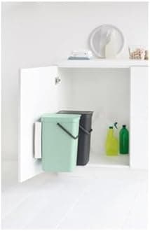 Brabantia - Sort & Go Waste Bin 2x16L - Double Built-In Recycling Bin - Stay Open Lid - Carry Handle - Easy to Clean - Dual Bin for in Kitchen Cupboards - Dark Grey/Jade Green - 52 x 37 x 43 cm
