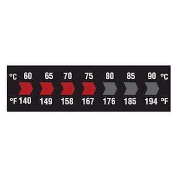 AO-09035-52 Reversible 7-Point Horizontal Temperature Label Black/Red, 60-90C/140-194F; 10/Pk