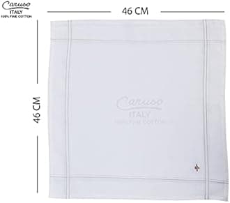 Caruso Italy Men's Personalized Initial Monogram Handkerchief (A-Z) Embroidered 100% Pure Cotton Pocket Square, Elegant Soft and Absorbent for Everyday Use or Gift, White, 46 x 46 cm, pack of 6