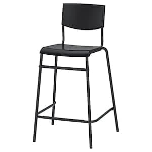 Ikea Polypropylene, Plastic STIG Bar/Counter Stool with Backrest | Comfy footrest, Suitable for bar Table | Black - 74cm (29 1/8")