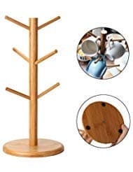 Mayitr Mug Tree Holder Display Stand Coffee Mug Rack Stand Wooden Organizer for Kitchen Restaurant, with 6 Hooks