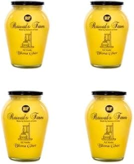 Rawat's Farm A2 Vedic Bilona Cow Ghee 1000ml (Pack of 4) | Glass Jar | Curd Churned Bilona Ghee | Government Laboratory Passed | 100% Natural | Immunity Booster | Good for Heart | (1000 ml(Pack of 4))
