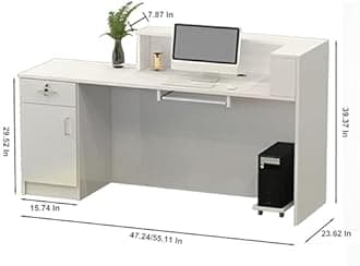 Front Desk Reception Counter, Front Counter Desk with Lockable Drawer, Reception Counter, Modern Retail Counter for Checkout Office/Beauty Salon/Lobby C-Right(White-R,Small)