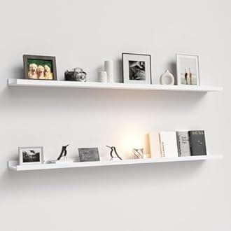 55.1 Inches Long Floating Shelves, 2 Set Rustic Wall Shelf for Bedroom, Nursery Book Shelf with Lip, Picture Ledge Shelf for Living Room, Bathroom, Kitchen - White