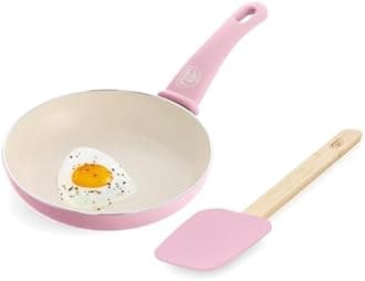 GreenLife Soft Grip 8” Frypan Skillet and Spatula Breakfast Cookware Set, PFAS-Free Ceramic Nonstick, Silicon Spatula with Bamboo Handle, Egg Omelette Bacon, Dishwasher Safe, Stay-Cool Handles, Pink