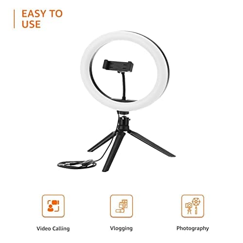 Amazon Basics LED Ring Light (10-inch) with Mini Stand, Hot Shoe Adapter and 3 Temperature Modes for YouTube, Photo-Shoot, Vlogging & More