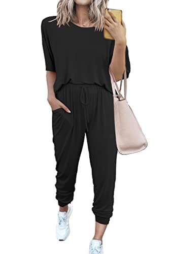 PRETTYGARDEN Women's Two Piece Outfit Short Sleeve Pullover with Drawstring Long Pants Tracksuit Jogger Set