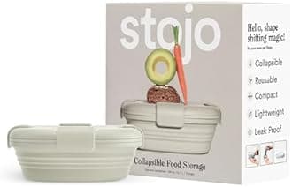 STOJO Collapsible Sandwich Box – 24oz, Reusable Food Storage Container, Silicone Bowl for Hot/Cold Food – Meal Prep, Lunch, Camping, Hiking – Dishwasher Safe (Set of 1, Oat)