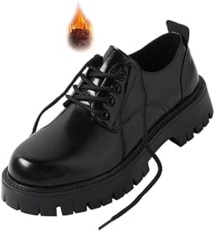 Men's Leather Lace Up Platform Oxfords Round Toe Chunky Heel Lug Sole Heightening Soft Bottom Derby Casual Shoes Classic Work Office Business Dress Shoes