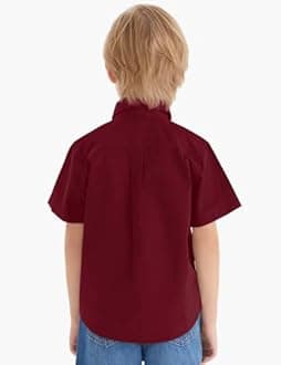 Spring&Gege Boys Western Short Sleeve Button Down Shirt Soft Cotton with Two Chest Pockets Solid (5-14 Years)