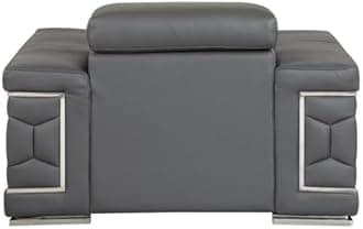 Blackjack Furniture Usry Top Grain Italian Leather Sofa Chair with Multi-Position Adjustable Headrests, Elegant Contemporary Design with Chrome Trim and Durable Wood Frame, Dark Gray