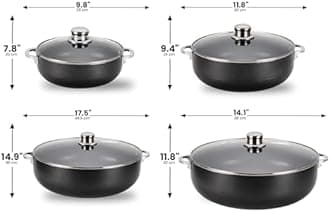 Alpine Cuisine Non-Stick Dutch Oven 8 Pc Set with Glass Lid | Multi-Purpose Aluminum Caldero for Braising - Boiling - Stewing | Nonstick Coating with Black Finish | Ideal for All Serving Sizes Pot