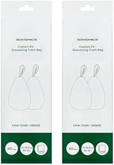 SONGMICS Trash Bags, Compatible with SONGMICS Motion Sensor Trash Can 13 Gallon, Drawstring Kitchen Garbage Bags, 20.5 x 36.2 Inches, 2 Rolls, 80 Count, White UKRB060A02