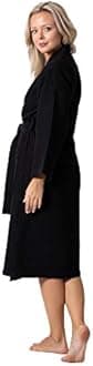 Premium Turkish Cotton Waffle Weave Lightweight Kimono Spa Bathrobe for Women (Black, Large)
