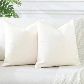 JOTOM Set of 2 Cushion Covers 45x45 cm Linen Cream Decorative Throw Pillow Covers 18x18 Inch Square Cushion Case Home Decor Pillowcases for Couch Sofa Living Room Bed (Cream)
