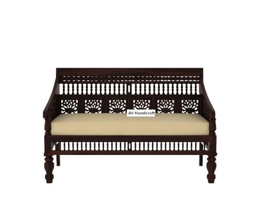 Solid Sheesham Wood Sofa Set for Living Room | Sofas | Wooden Sofa Set (Walnut & Cream, 3+1+1 Seater)